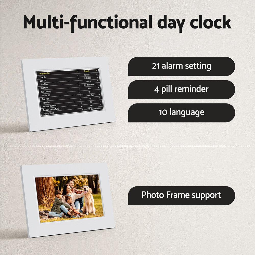 Artiss 8-Inch Digital Day Clock Calendar Alarm White