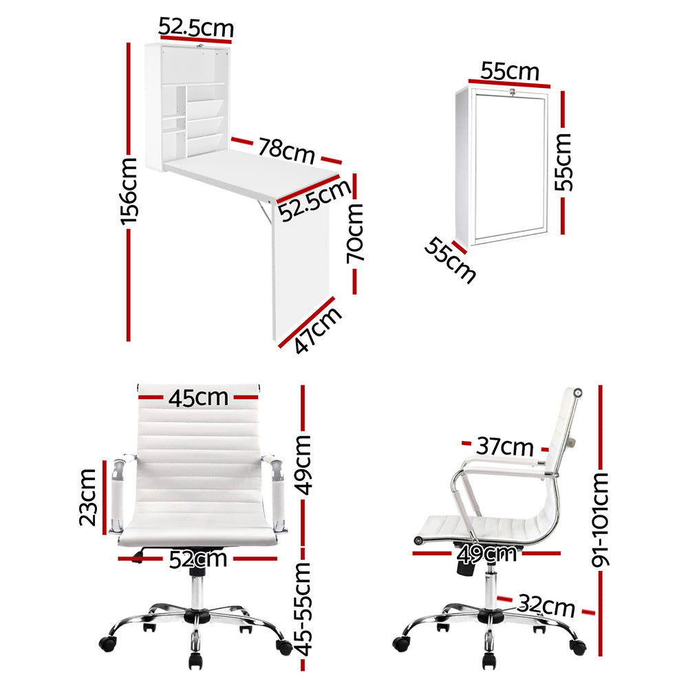 Artiss Foldable Computer Desk & Office Chair Set White PU Leather