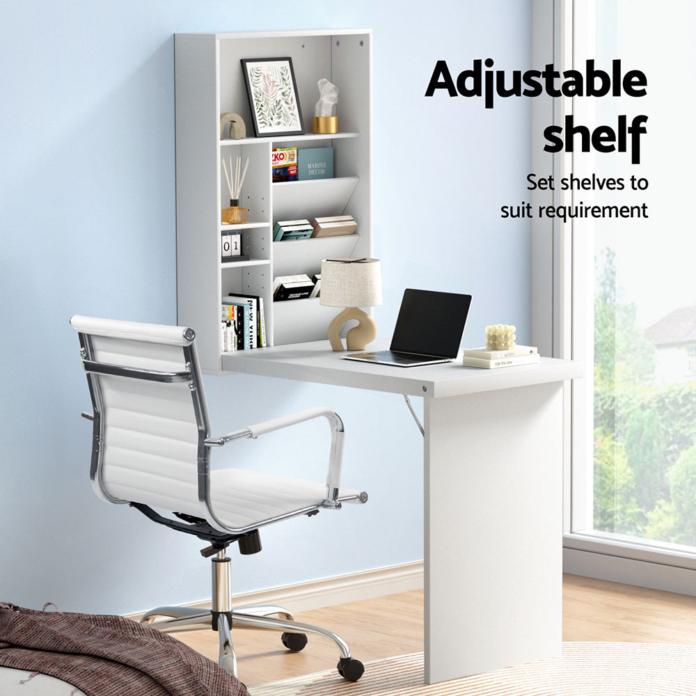 Artiss Foldable Computer Desk & Office Chair Set White PU Leather