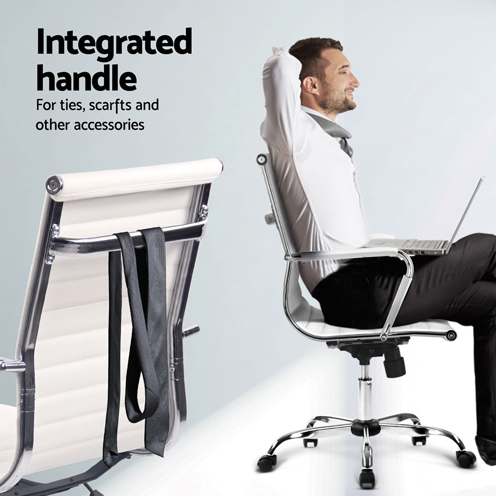Artiss Foldable Computer Desk & Office Chair Set White PU Leather