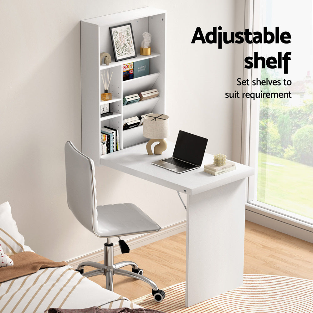 Artiss White Foldable Computer Desk & PU Leather Office Chair Set