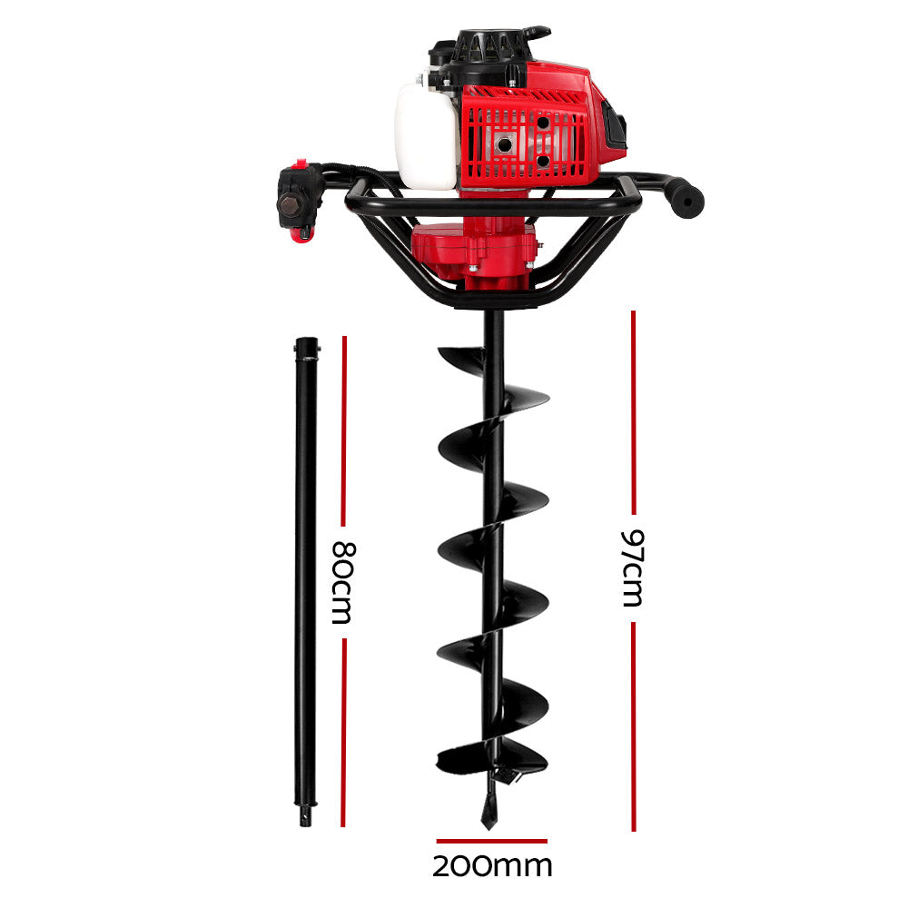 Giantz 92CC Petrol Post Hole Digger 200mm Drill Extension Auger