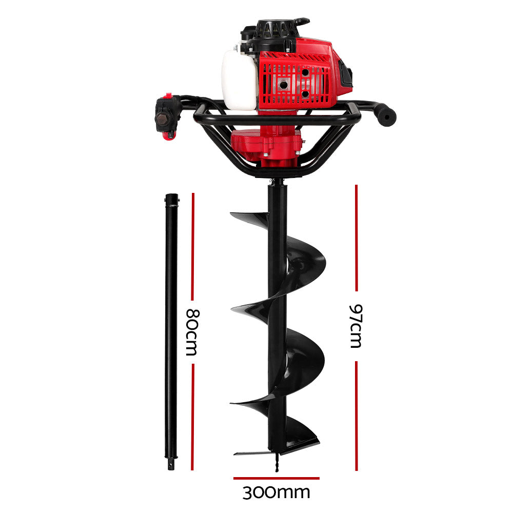 Giantz 92CC Petrol Post Hole Digger 300mm Drill Auger Bits
