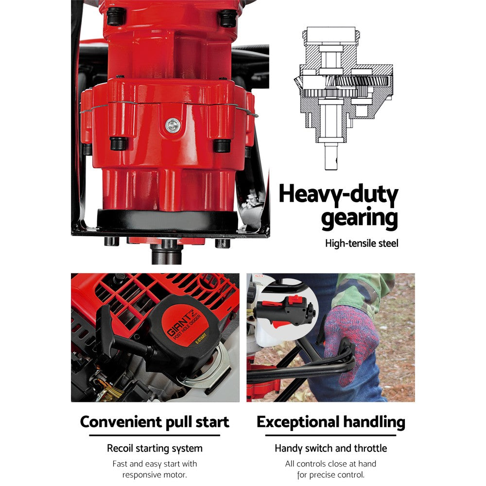 Giantz 92CC Petrol Post Hole Digger 200mm Auger Drill Extension