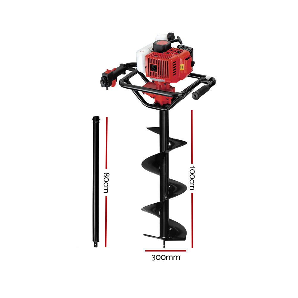 Giantz 92CC Petrol Post Hole Digger 300mm Auger Drill Extension