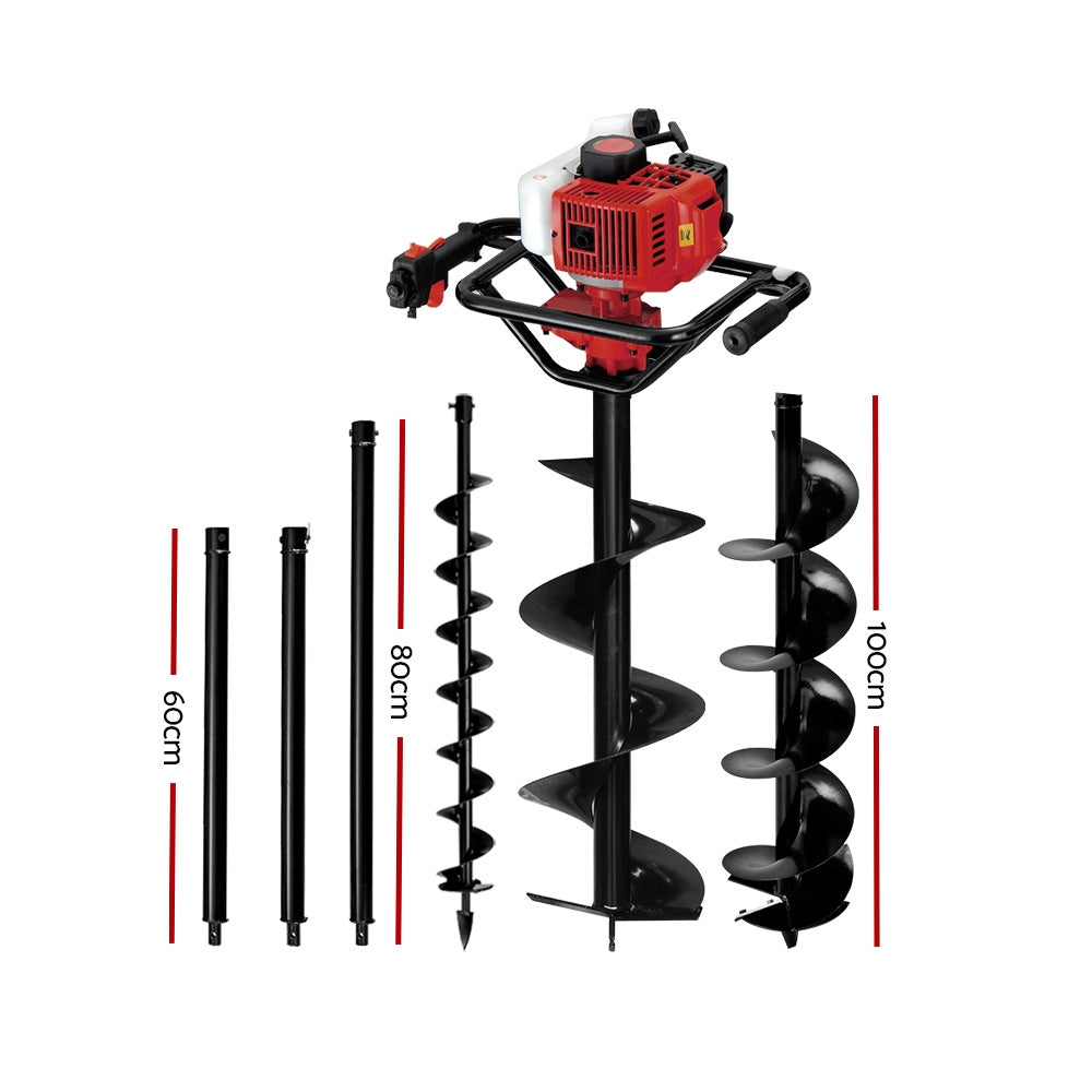 Giantz 92CC Petrol Post Hole Digger Auger Bits Extensions