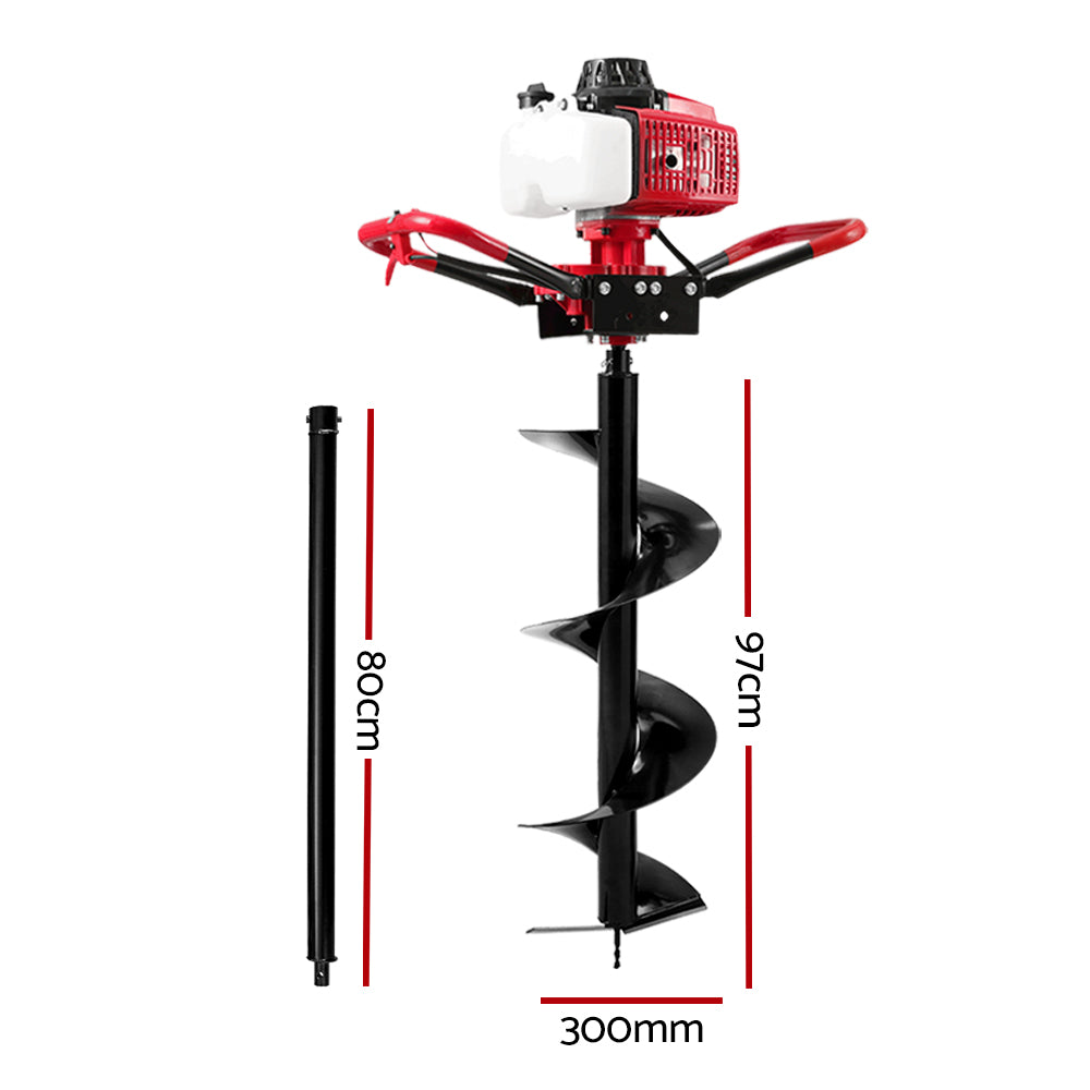 Giantz 80CC Petrol Post Hole Digger 300mm Drill Extension Auger