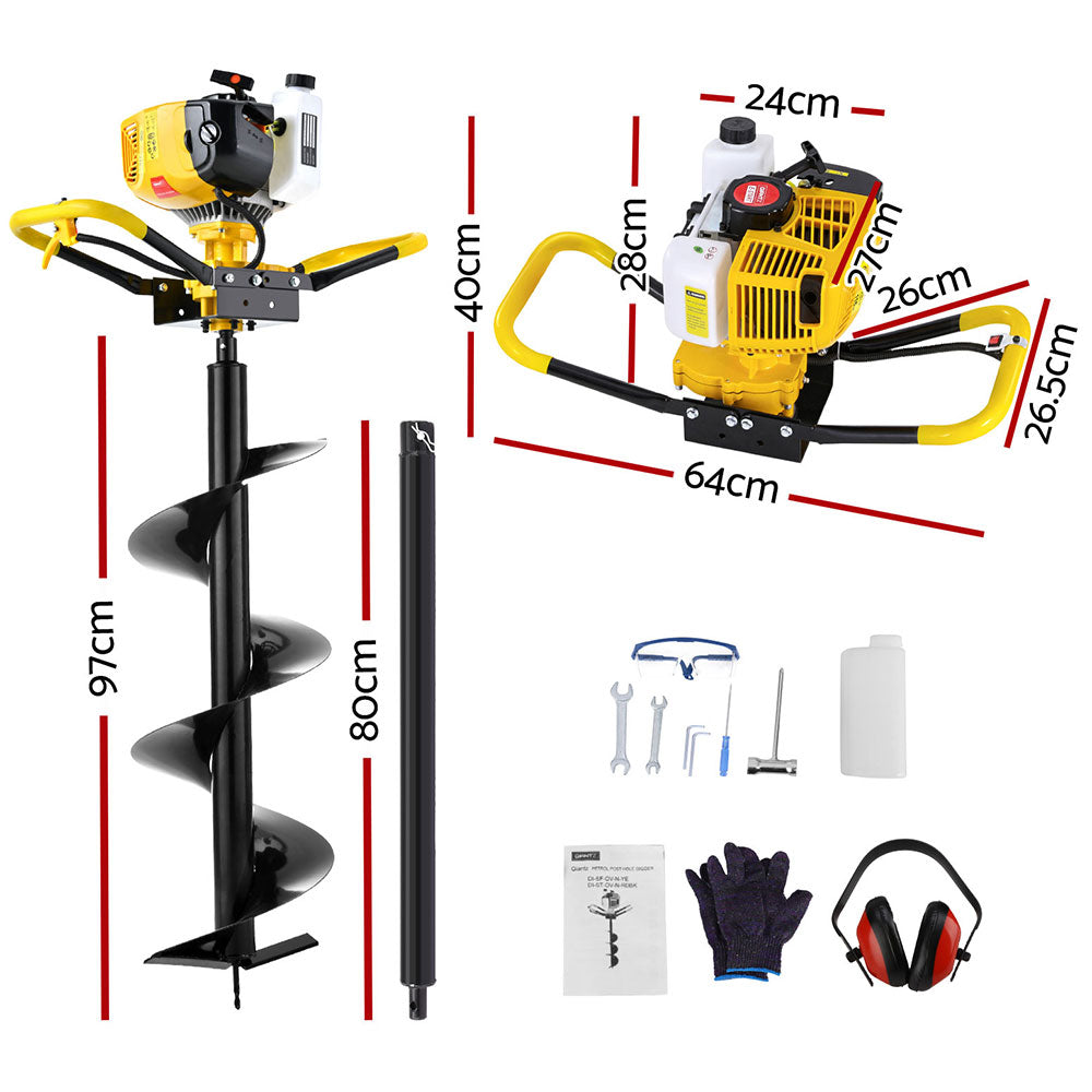 Giantz 74CC 300mm Petrol Post Hole Digger Drill Auger Extension