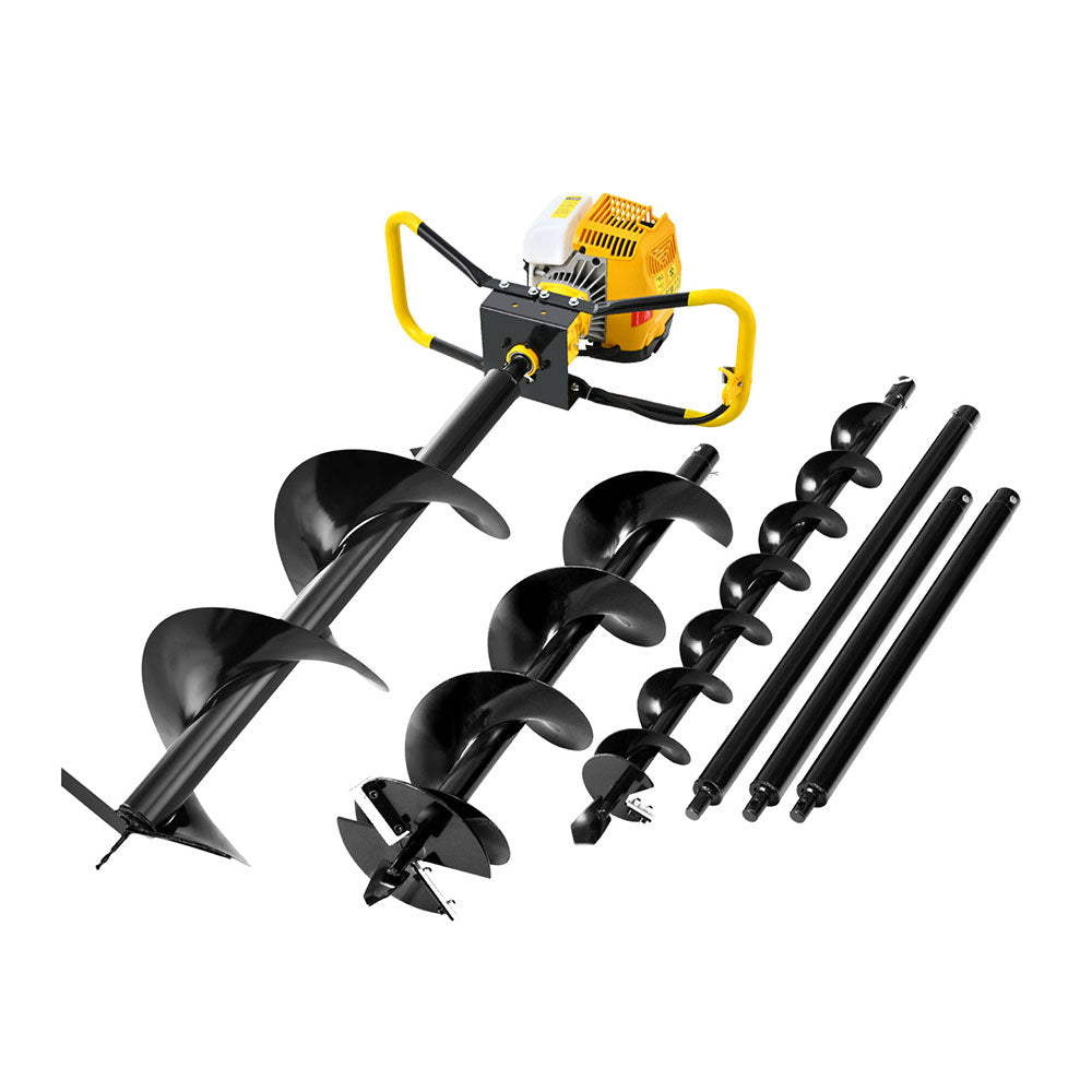 Giantz 74CC Petrol Post Hole Digger Drill Kit with Auger Bits