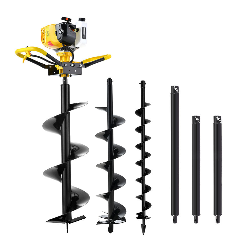 Giantz 74CC Petrol Post Hole Digger Drill Kit with Auger Bits