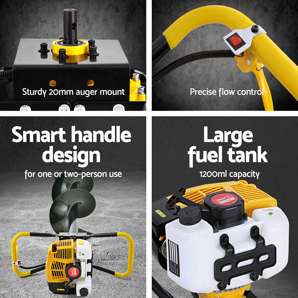 Giantz 74CC Petrol Post Hole Digger Drill Kit with Auger Bits