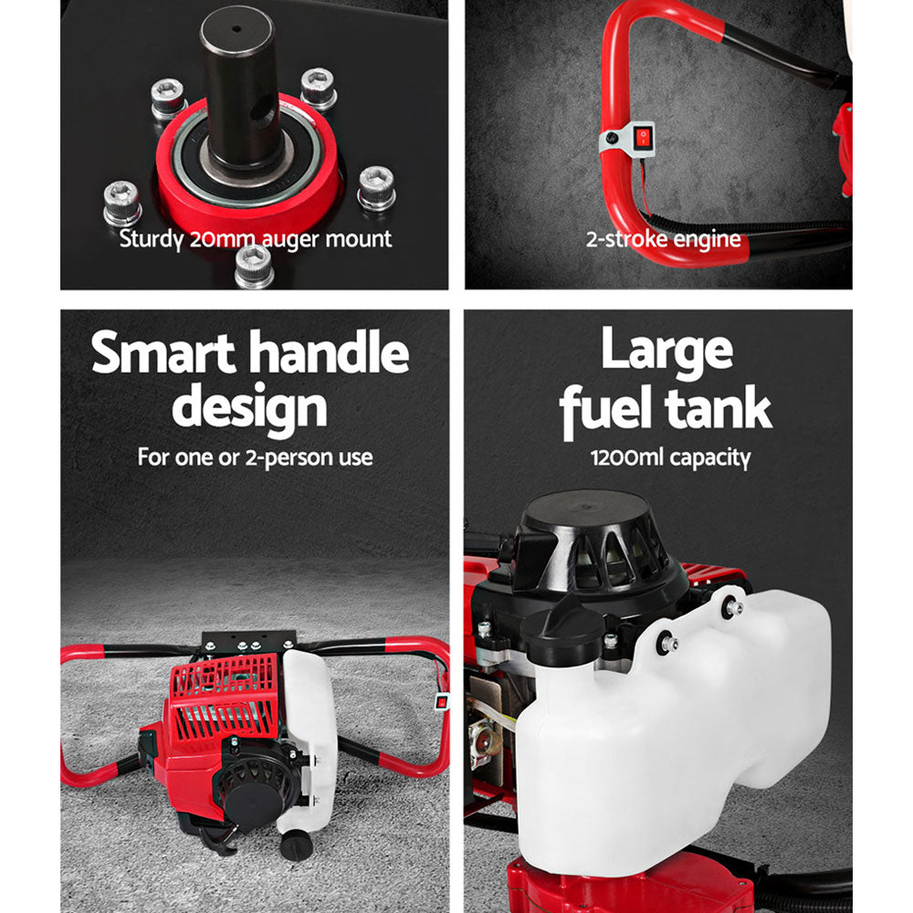 Giantz 80CC Petrol Post Hole Digger Motor Red