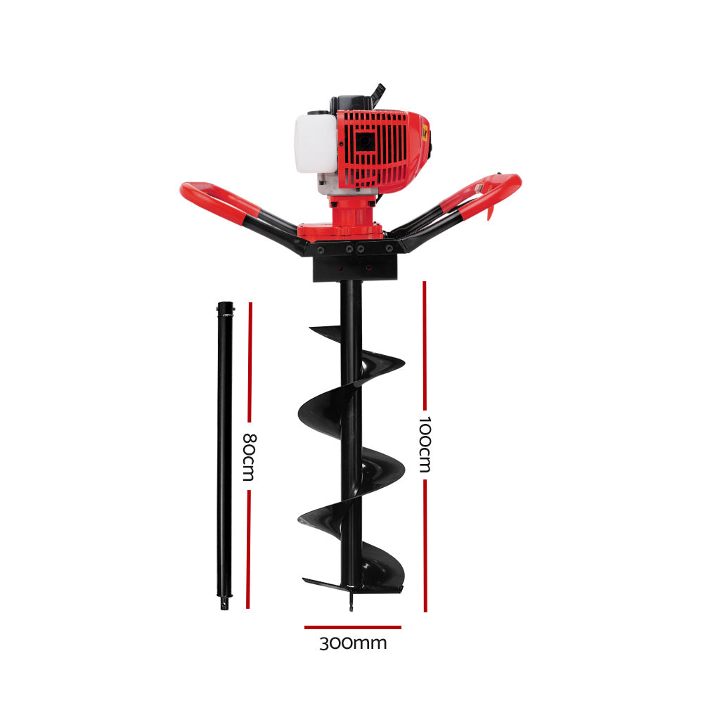 Giantz 80CC Petrol Post Hole Digger 300mm Auger Drill Extension
