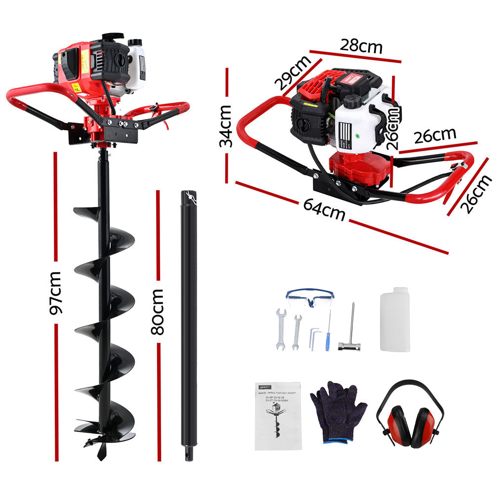 Giantz 65CC Petrol Post Hole Digger 200mm Auger Extension