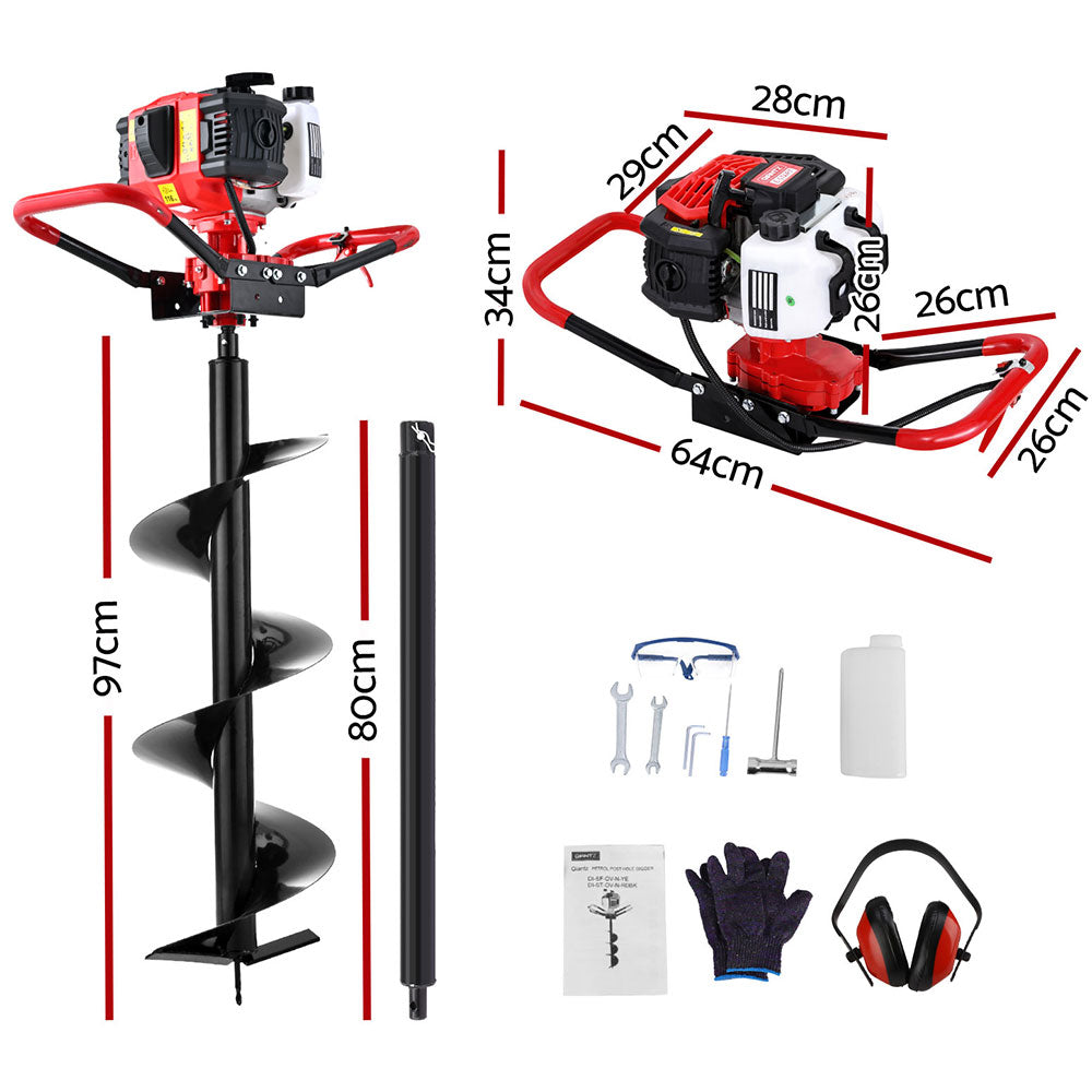 65CC 300mm Post Hole Digger w/ Extension & Bits - Giantz