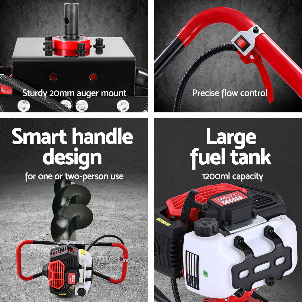 Giantz 65CC Petrol Post Hole Digger Drill Kit with Auger Bits