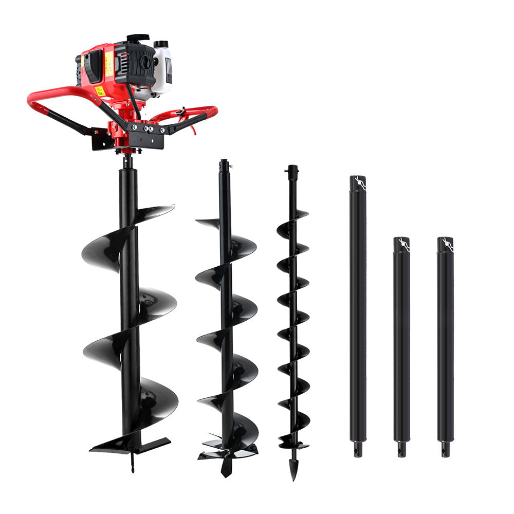 Giantz Petrol Post Hole Digger 65cc with Auger Bits and Extensions