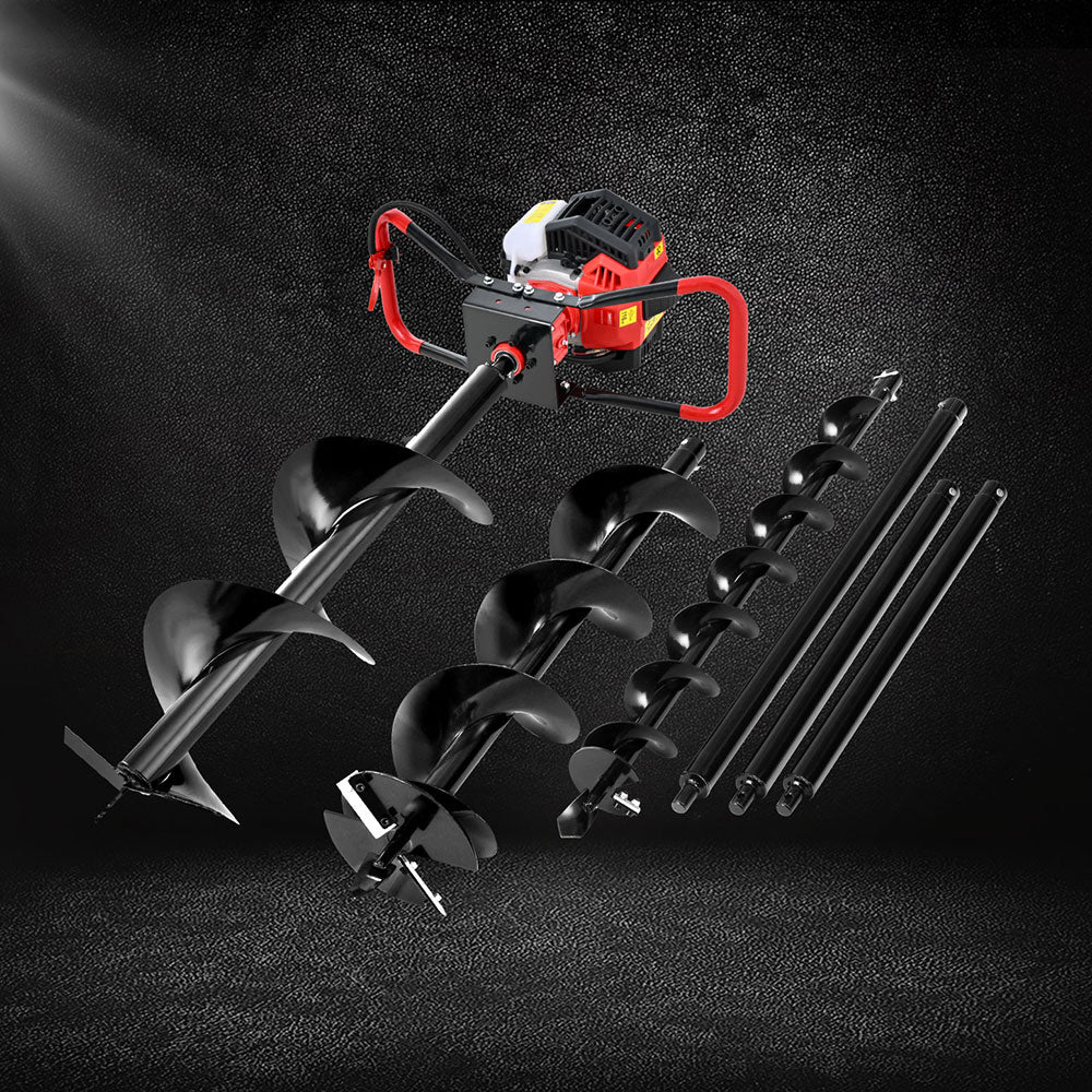 Giantz Petrol Post Hole Digger 65cc with Auger Bits and Extensions