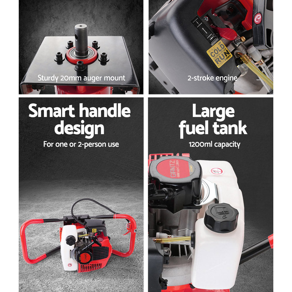 Giantz 66CC Petrol Post Hole Digger Motor Red