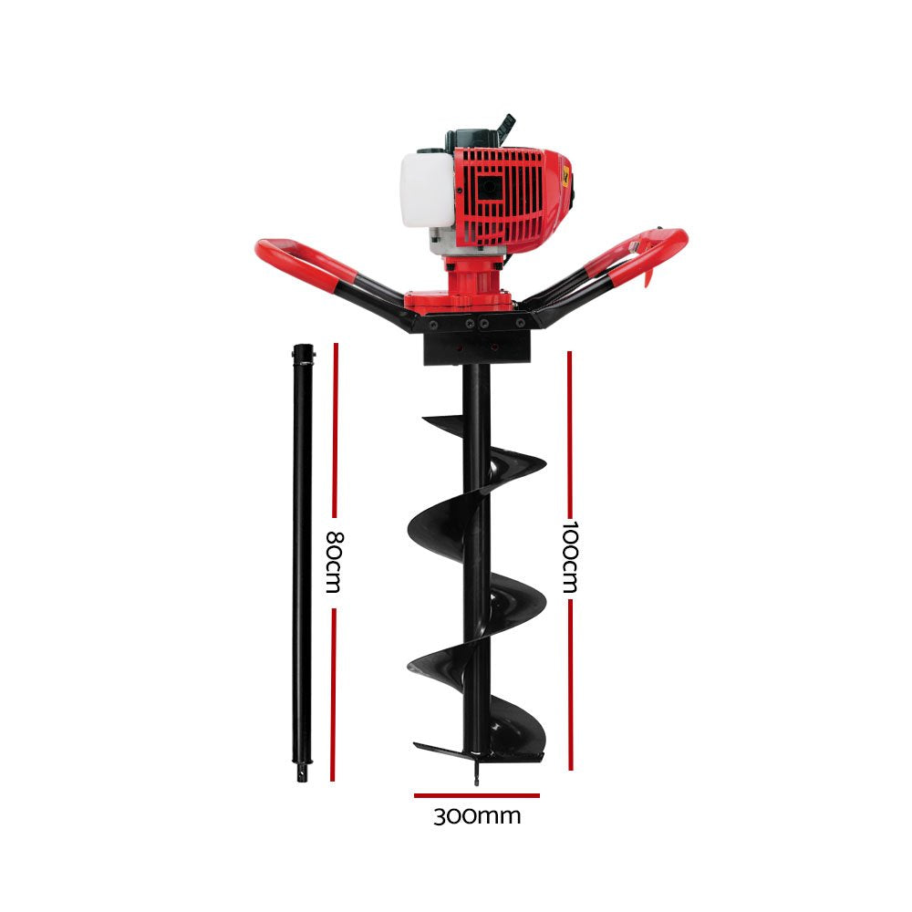 Giantz 66CC Petrol Post Hole Digger 300mm Drill Extension Auger