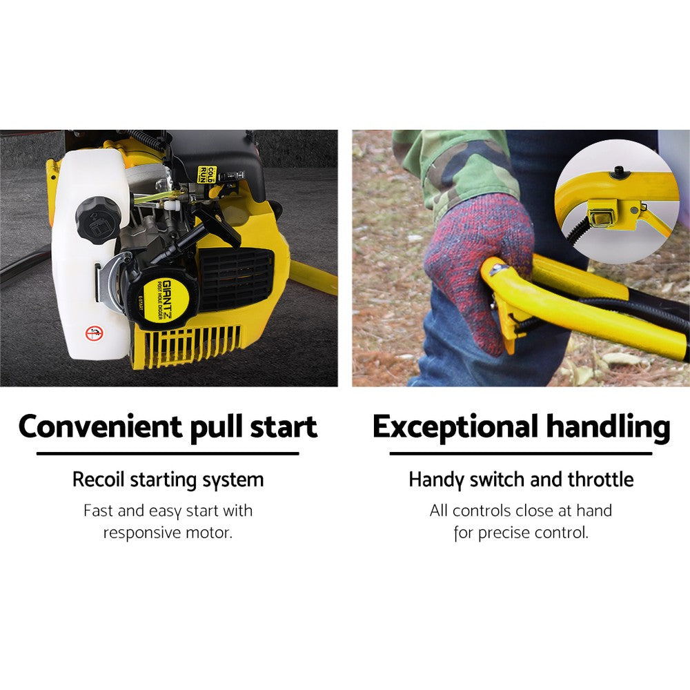 Giantz 80CC Petrol Post Hole Digger Motor Yellow