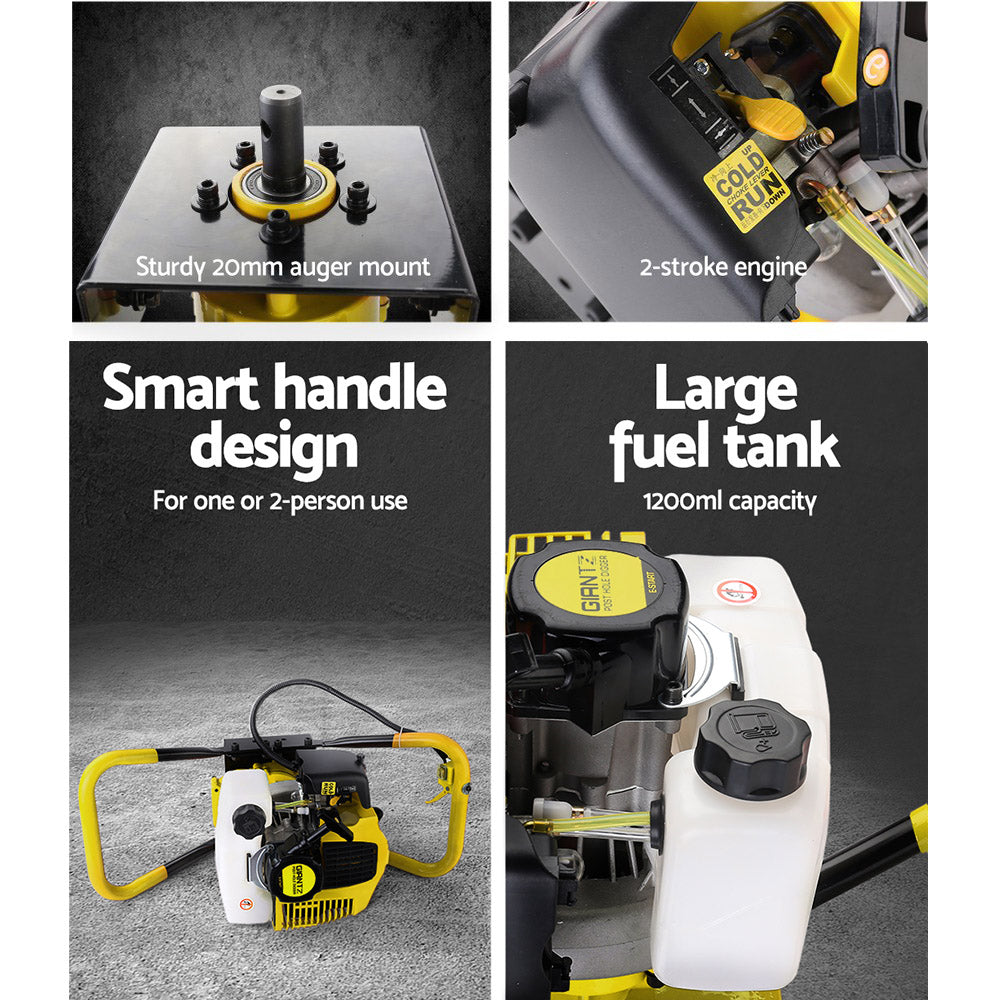 Giantz 80CC Petrol Post Hole Digger Motor Yellow