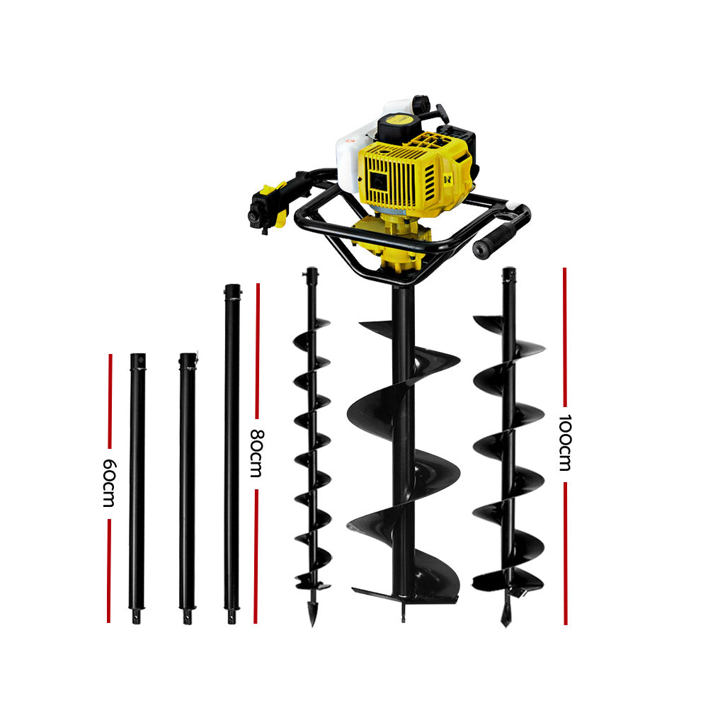 Giantz 92CC Petrol Post Hole Digger Drill Auger with Extensions