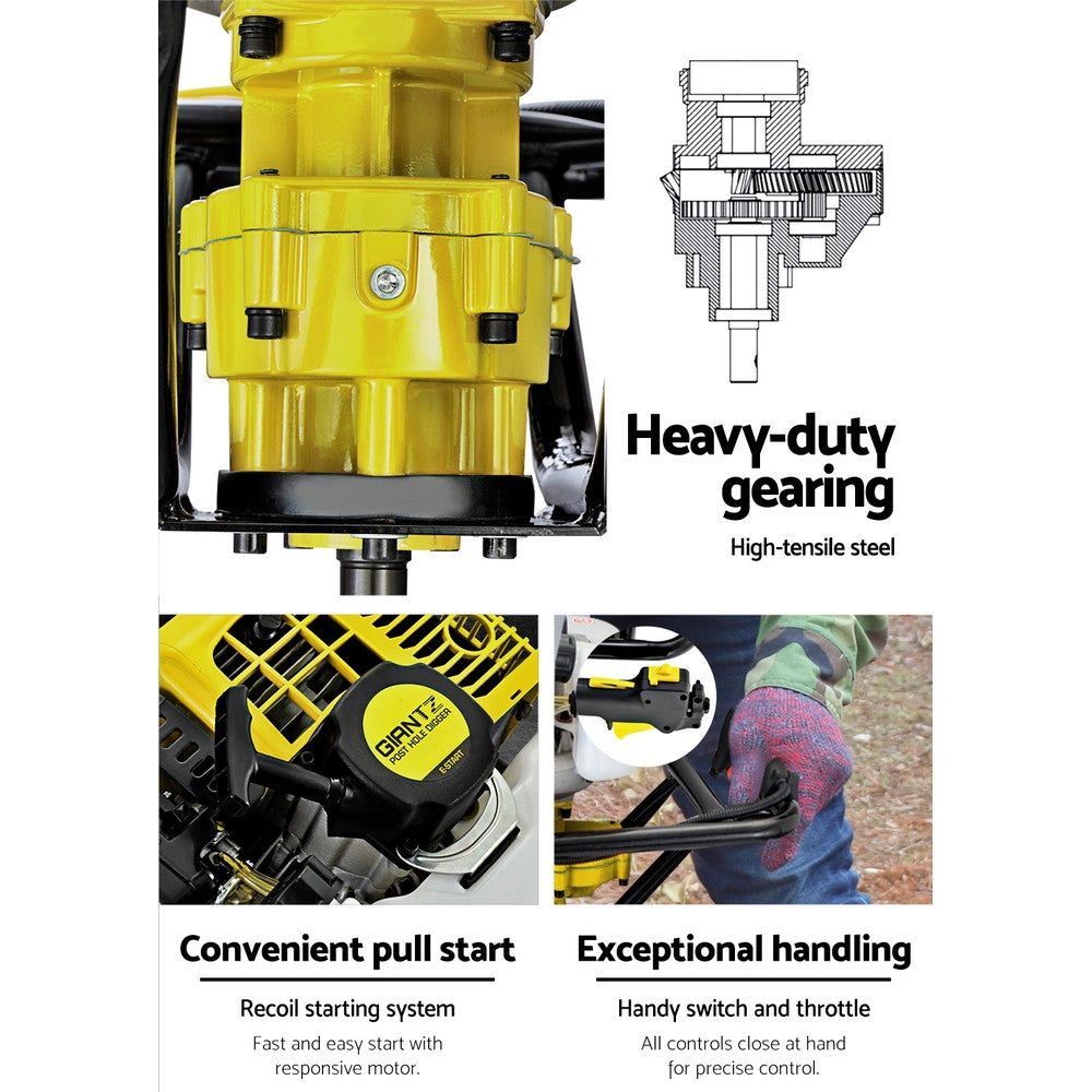 Giantz 92CC Petrol Post Hole Digger Drill Auger with Extensions