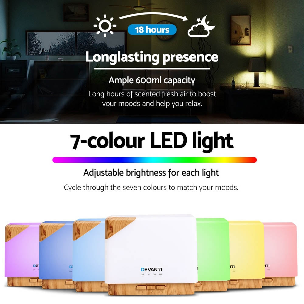 Devanti 600ml Aroma Diffuser Humidifier Light Wood Grain