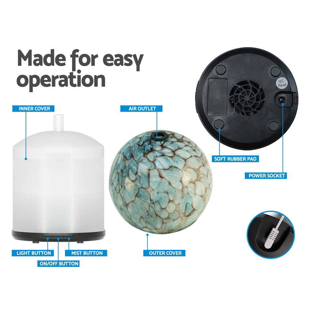 Devanti 240ml Glass Aroma Diffuser Blue Ultrasonic Humidifier