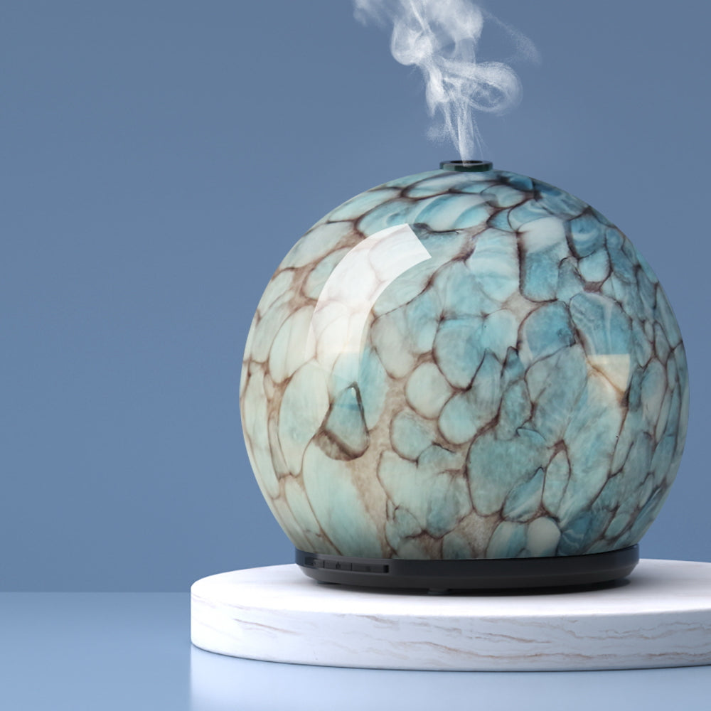 Devanti 240ml Glass Aroma Diffuser Blue Ultrasonic Humidifier