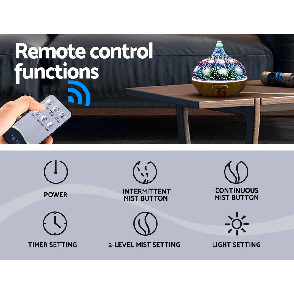 Devanti 400ml Aroma Diffuser 3D Glass LED Night Light