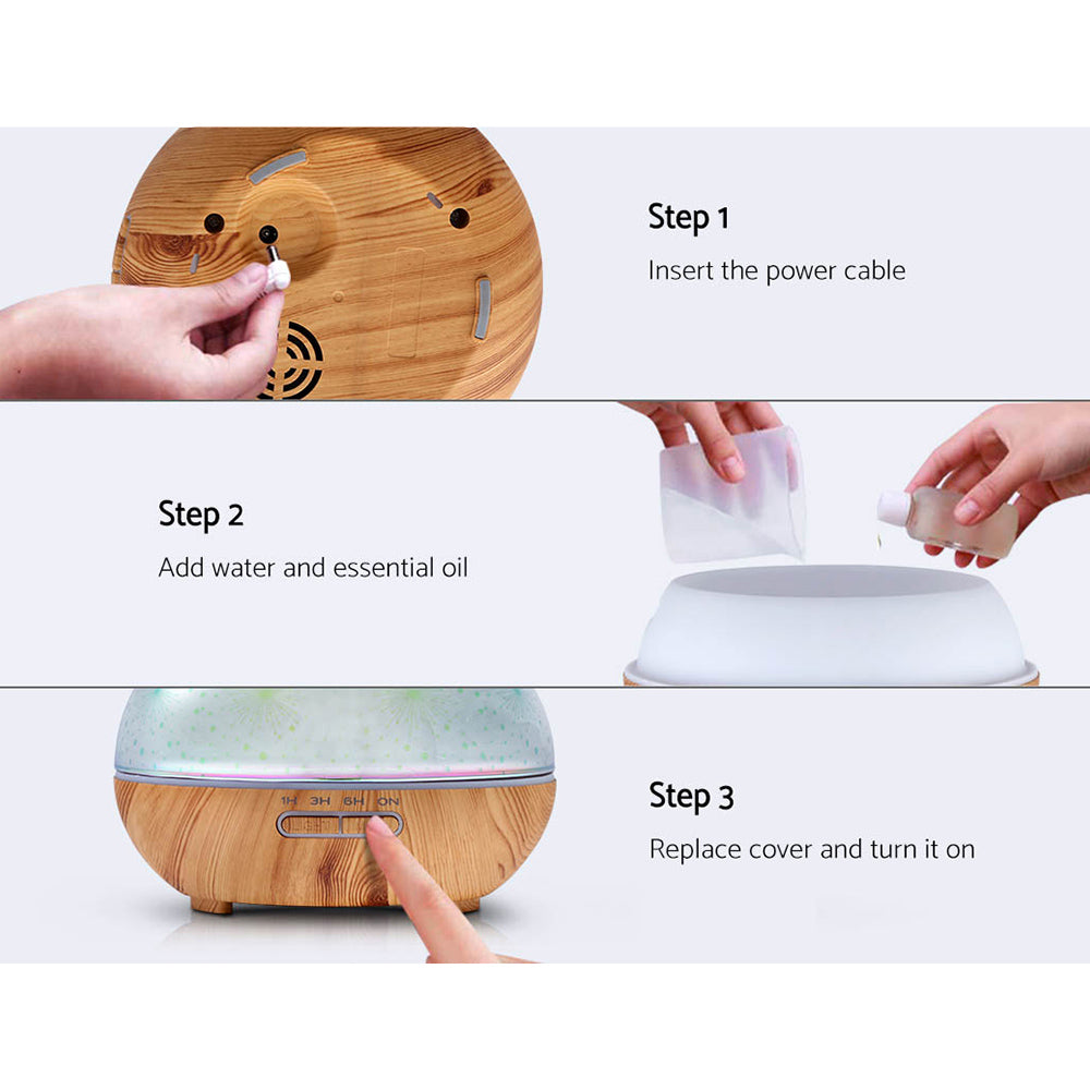 Devanti 400ml Aroma Diffuser 3D Glass LED Night Light