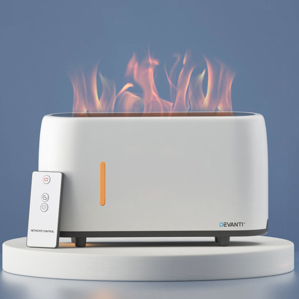 Devanti 240ml Aroma Diffuser Ultrasonic Flame Effect White