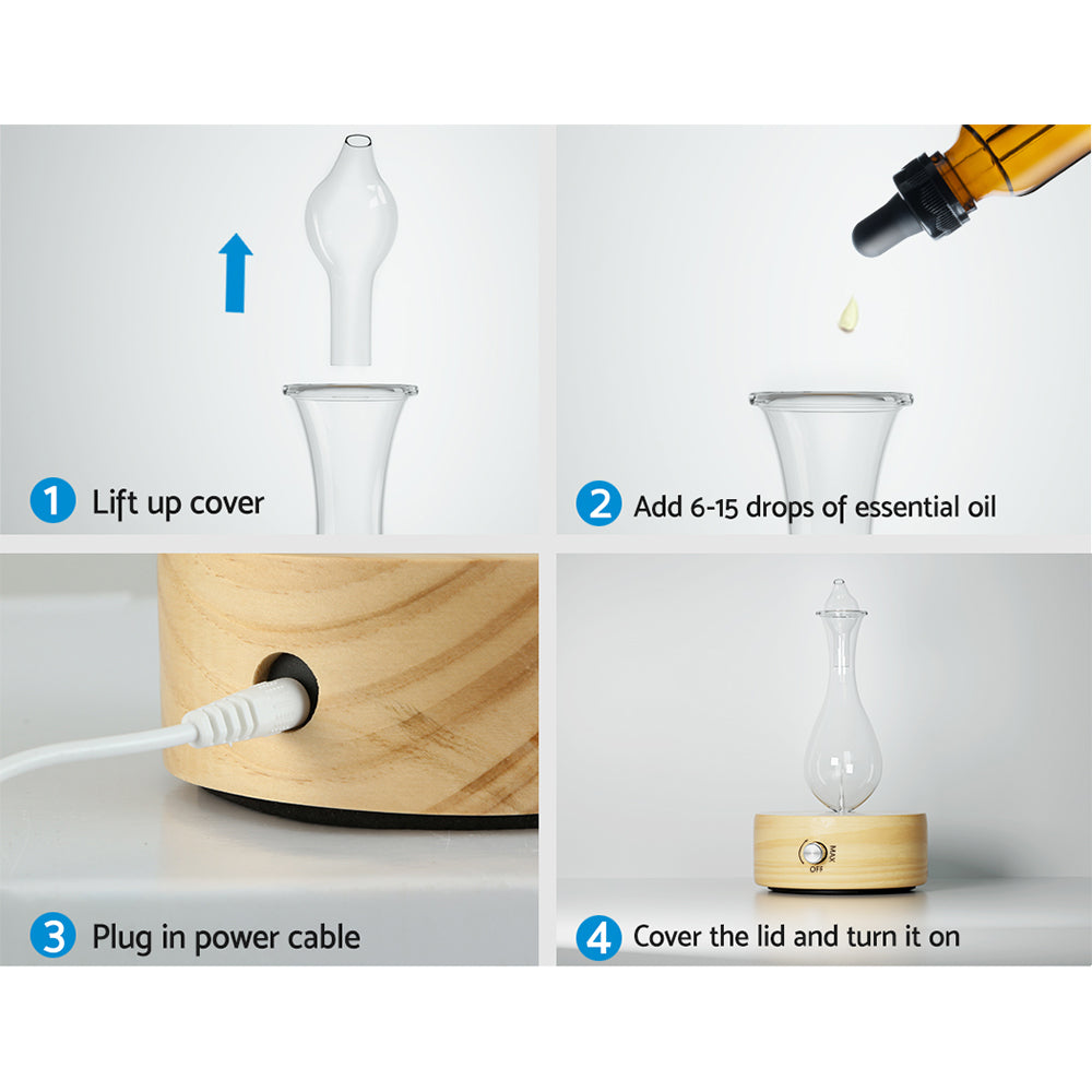 Devanti Waterless Aroma Diffuser Light Wood Glass Aromatherapy