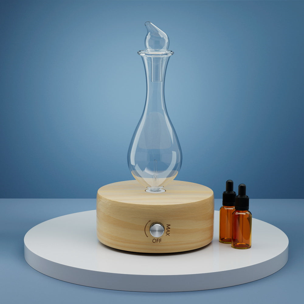 Devanti Waterless Aroma Diffuser Light Wood Glass Aromatherapy