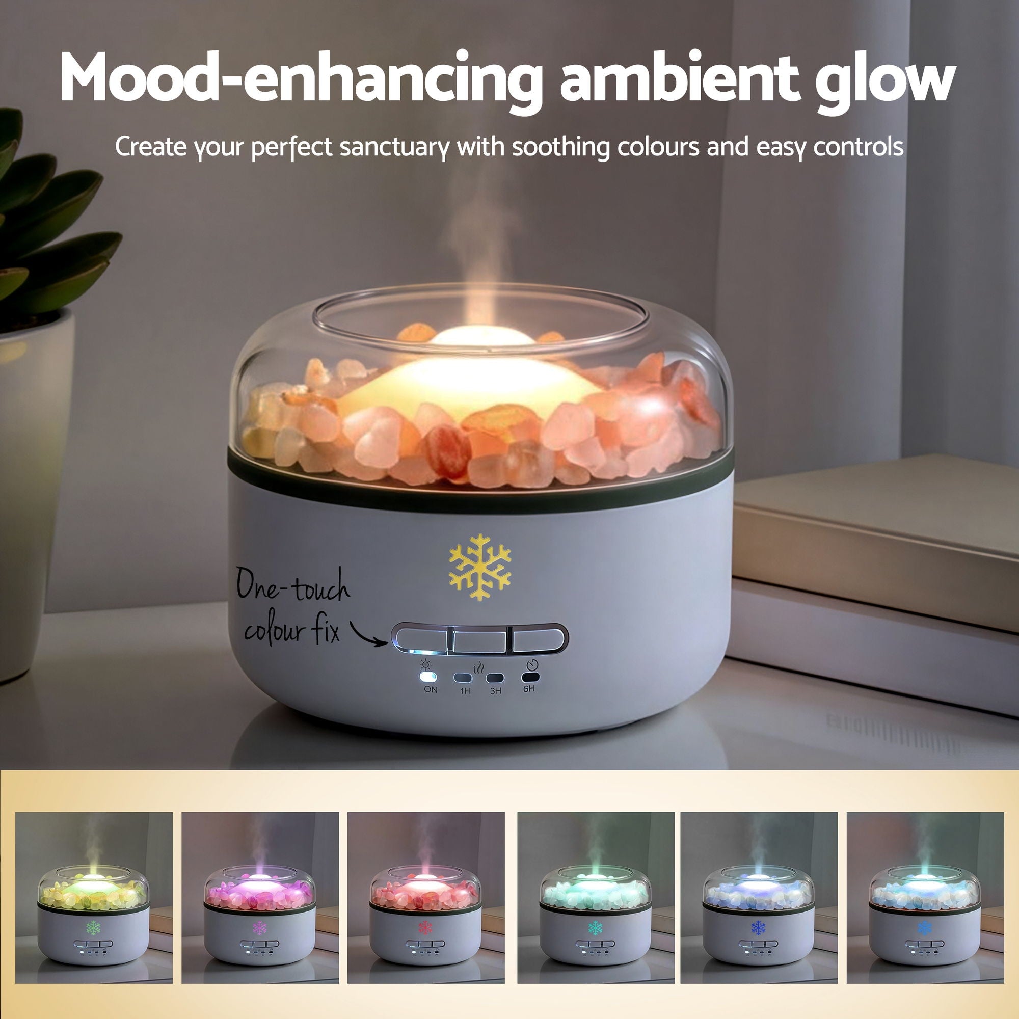 Devanti 150ml Salt Lamp Aroma Diffuser Ultrasonic Humidifier Purifier 7 LED Colors