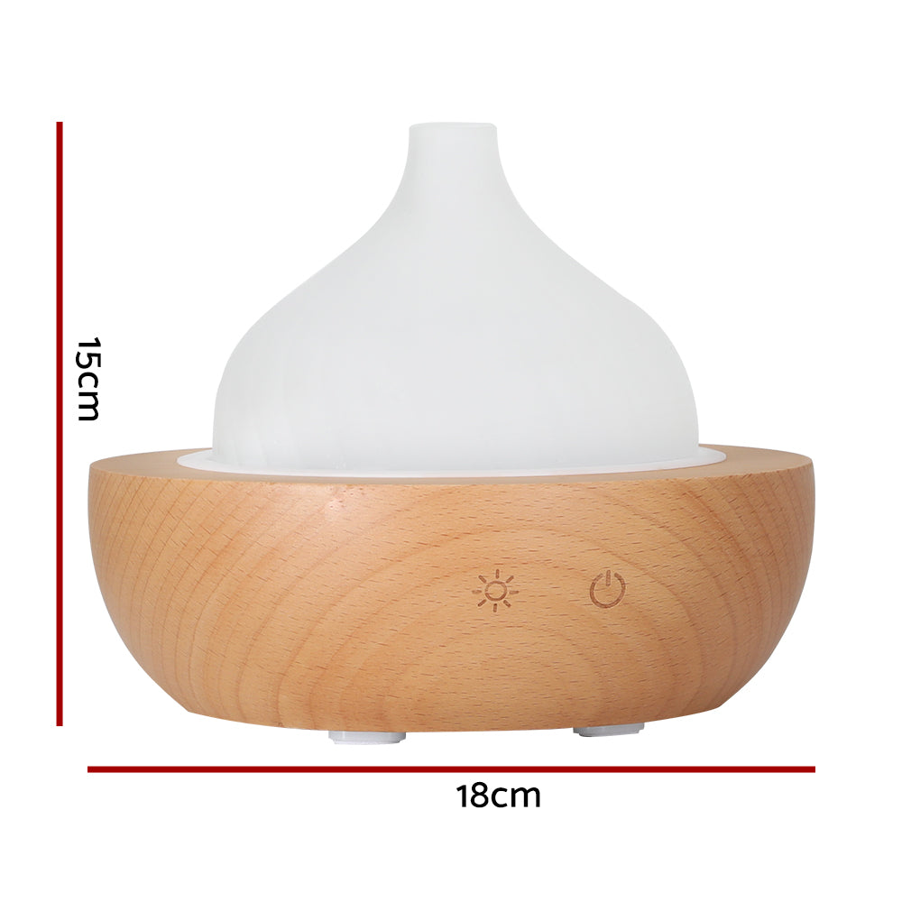 Devanti 200ml Ultrasonic Aroma Diffuser Glass Wood LED Humidifier