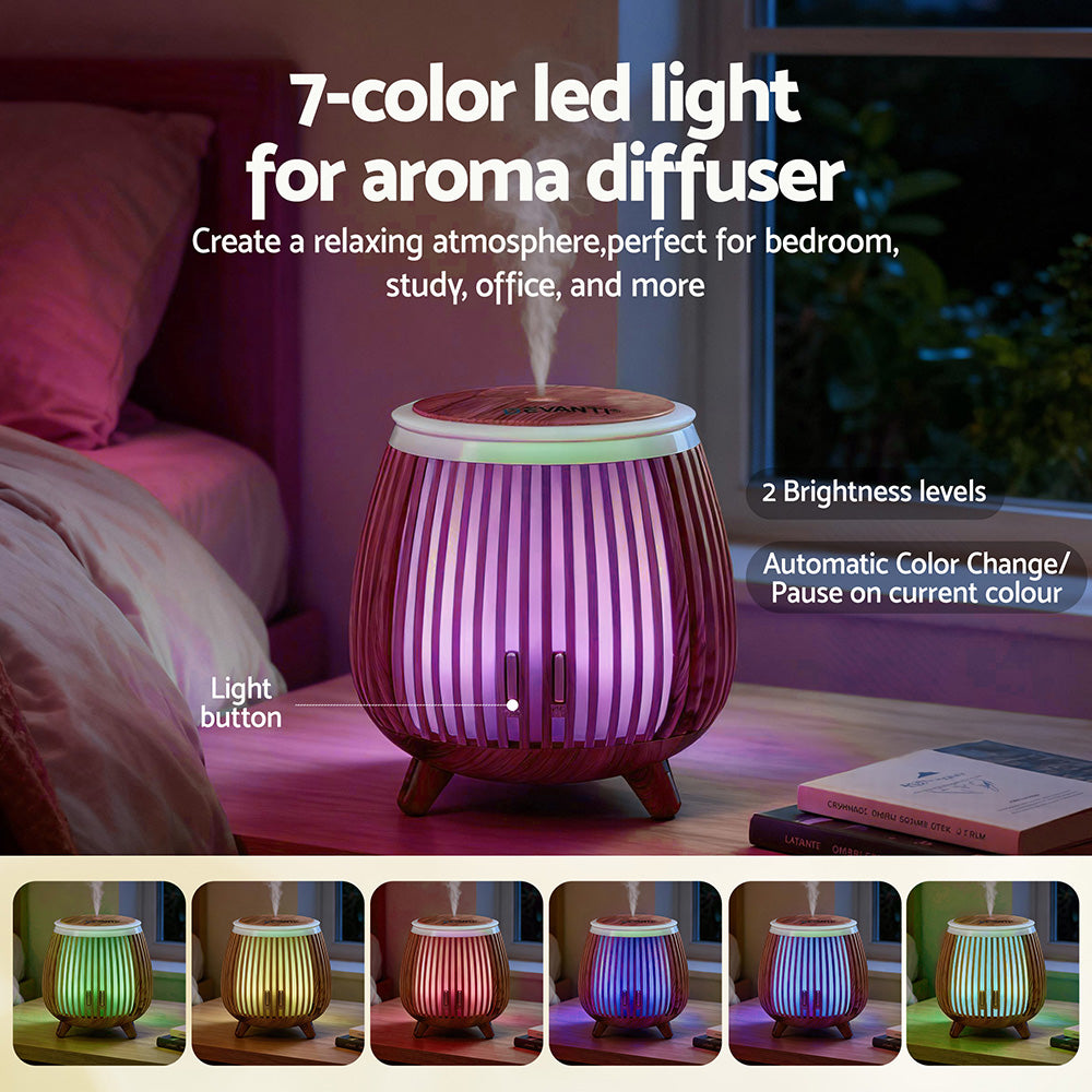Devanti Ultrasonic Aroma Diffuser Aromatherapy 140ml LED Lights Iron Humidifier Forest Deep Wood