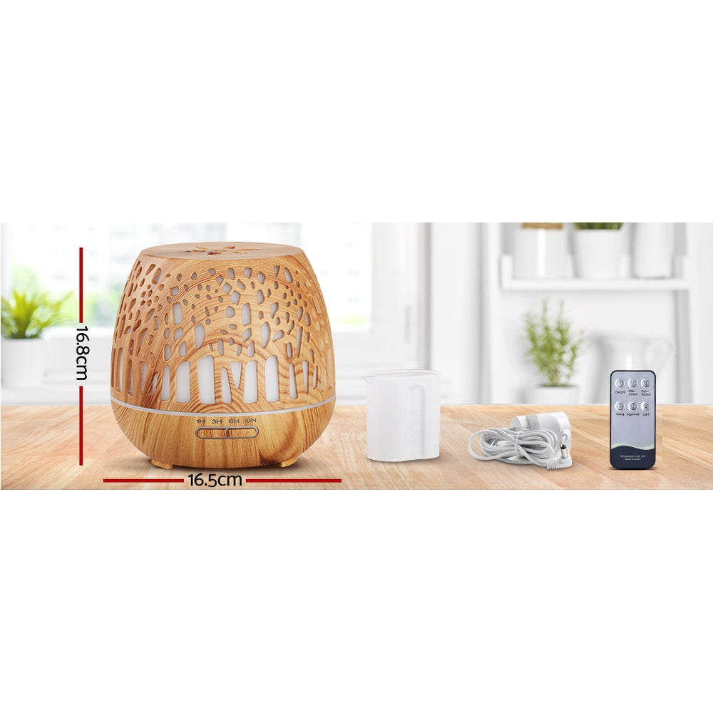 Devanti 400ml Ultrasonic Aroma Diffuser Woodgrain LED Light