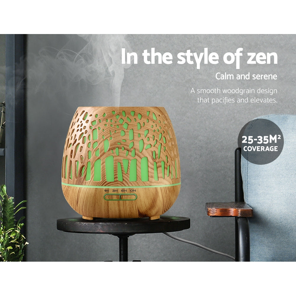 Devanti 400ml Ultrasonic Aroma Diffuser Woodgrain LED Light