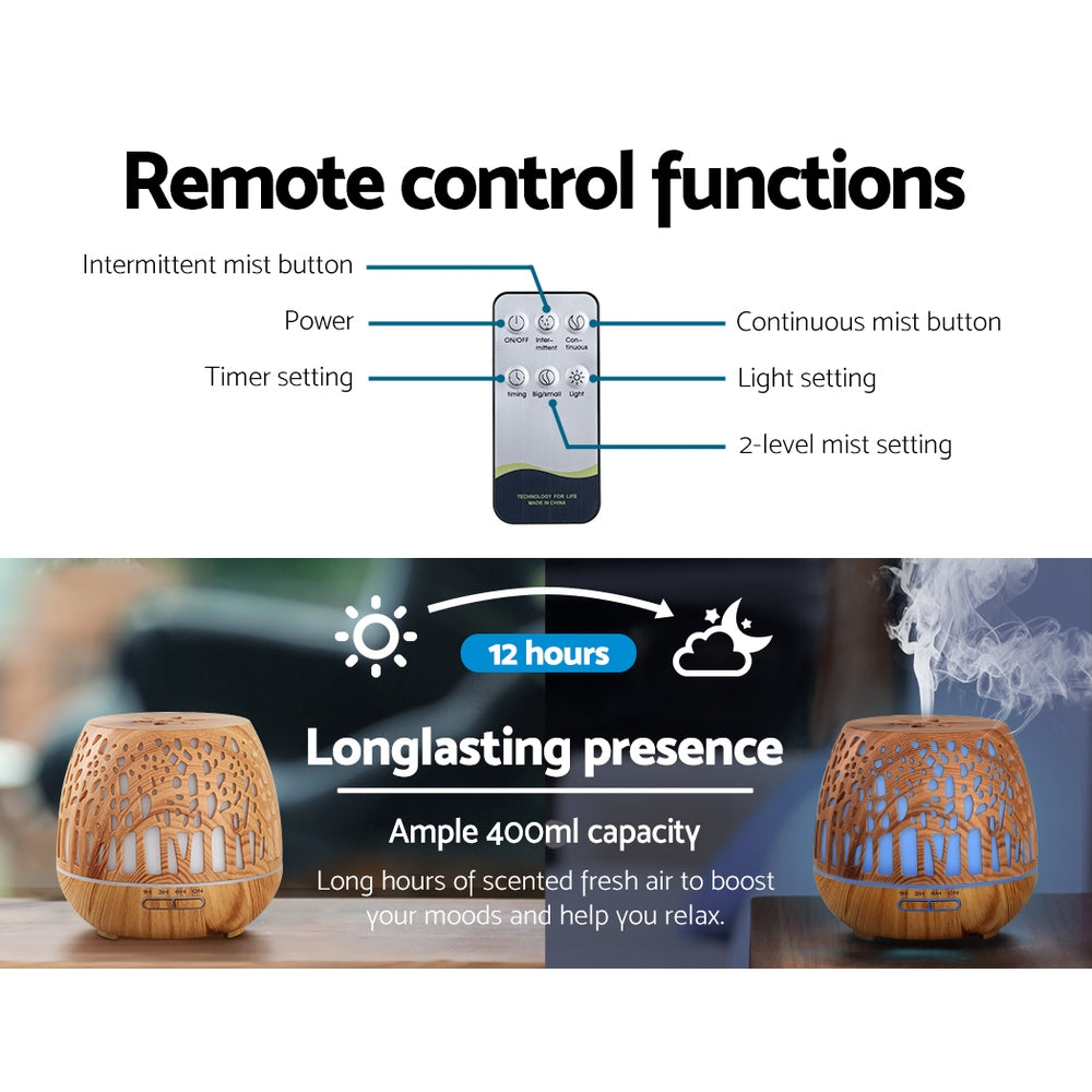 Devanti 400ml Ultrasonic Aroma Diffuser Woodgrain LED Light