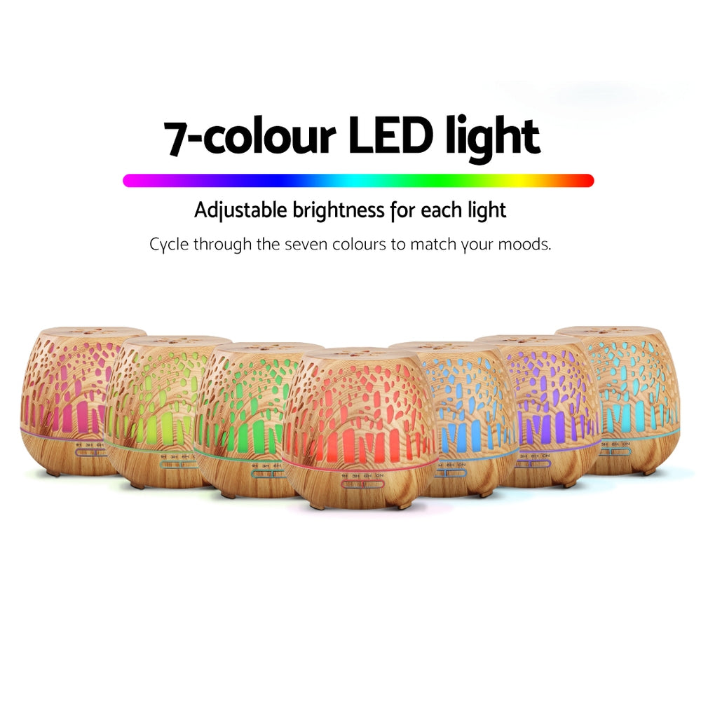 Devanti 400ml Ultrasonic Aroma Diffuser Woodgrain LED Light