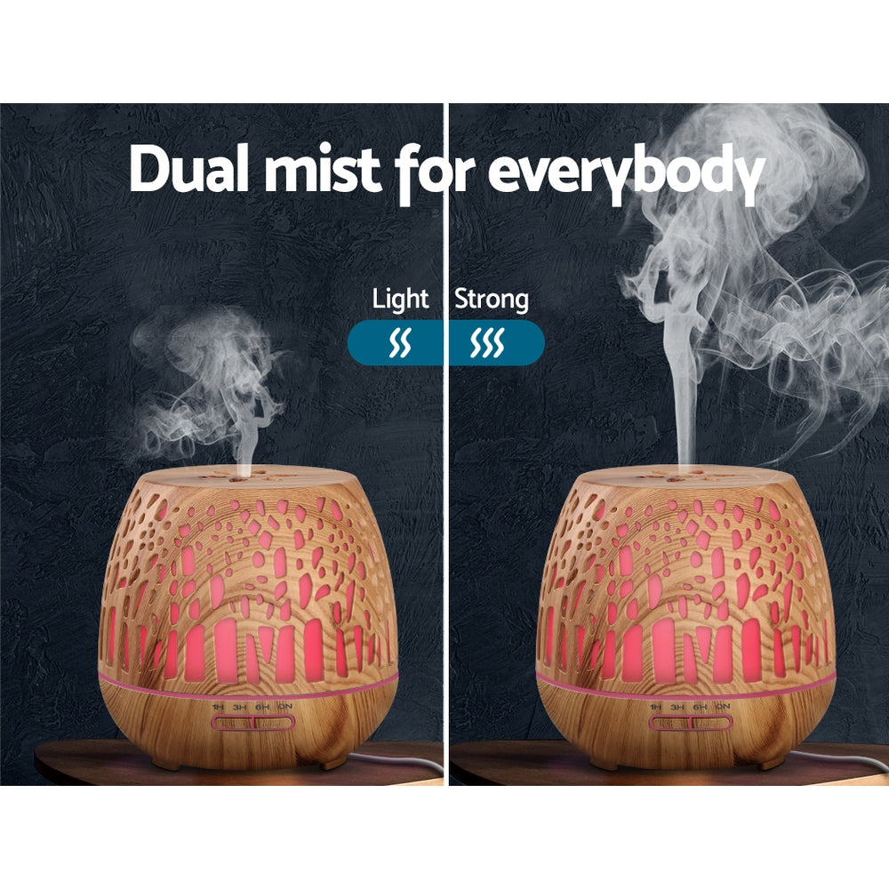Devanti 400ml Ultrasonic Aroma Diffuser Woodgrain LED Light