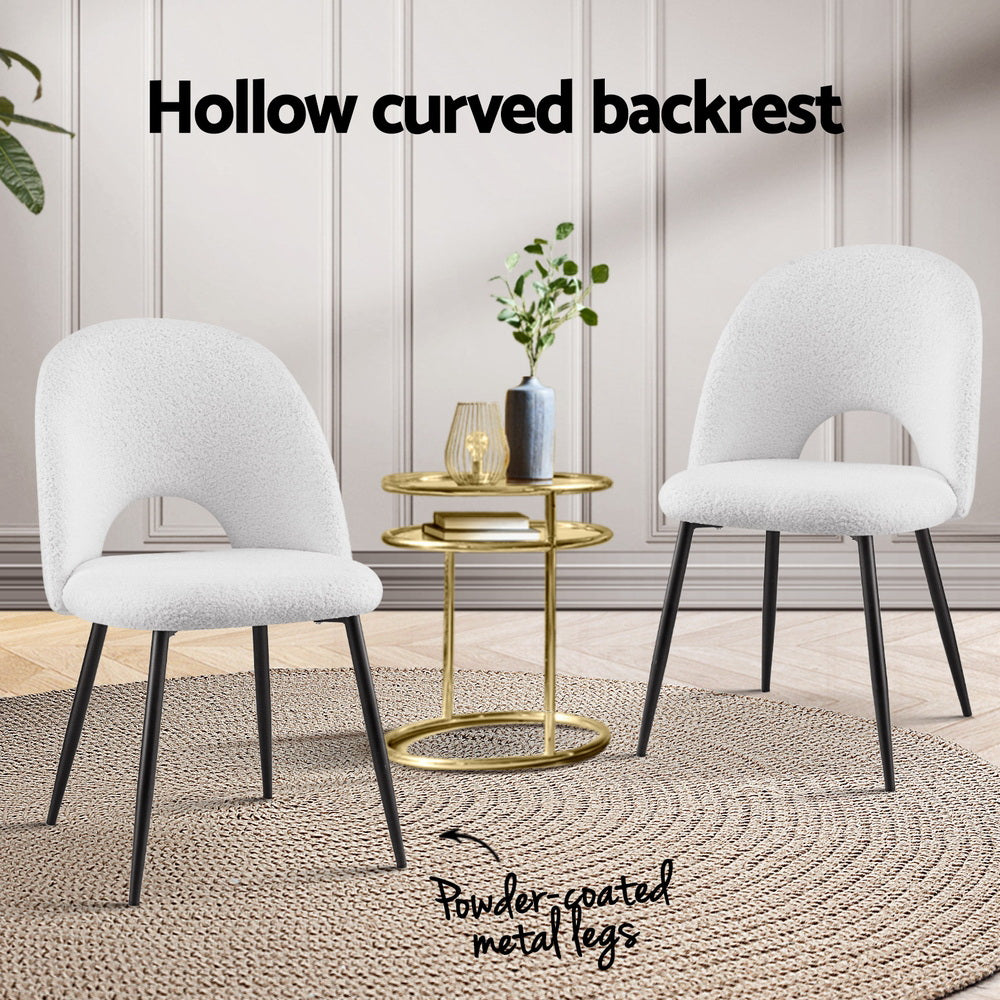 Boucle Sherpa Dining Chairs Set of 2 White