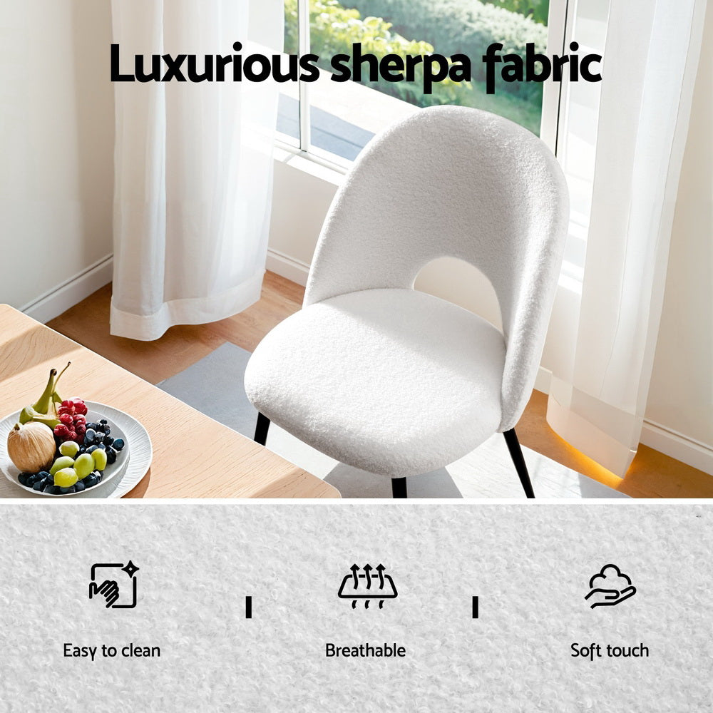 Boucle Sherpa Dining Chairs Set of 2 White
