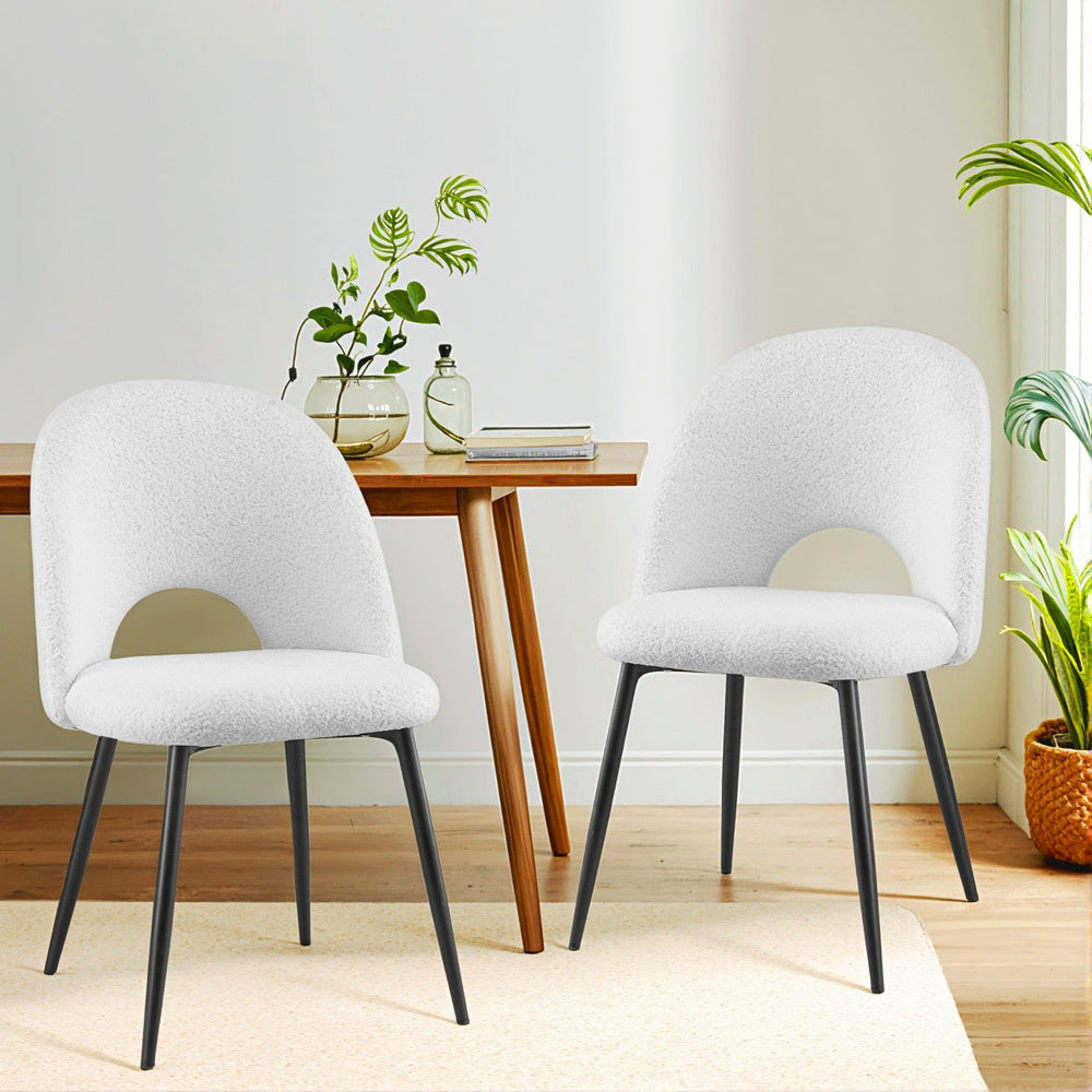 Boucle Sherpa Dining Chairs Set of 2 White