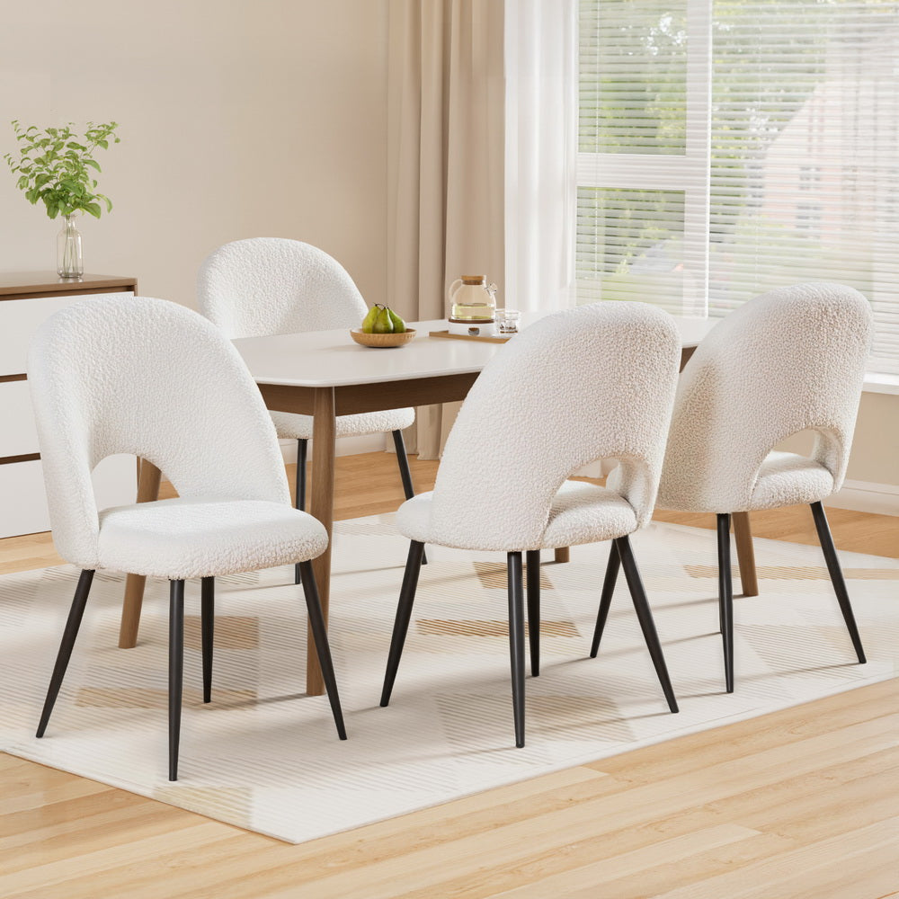 Artiss Set of 4 Dining Chairs Boucle Sherpa White