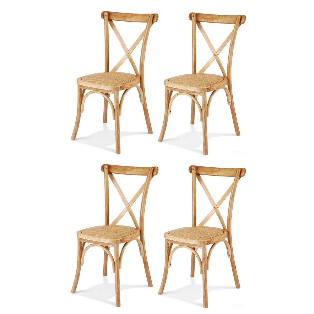 Artiss 4x Dining Chairs Rattan Wooden Kitchen Accent Chair Cafe Lounge Rubber Wood