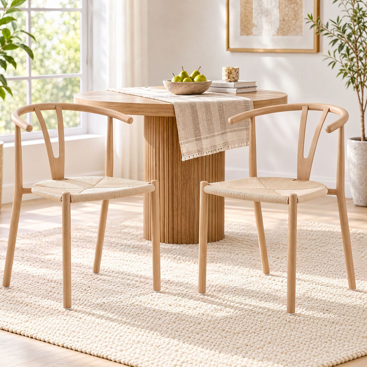 Artiss Dining Chairs Set of 2, Y-Back Leisure Accent Chair for Living Room & Balcony Woven Seat